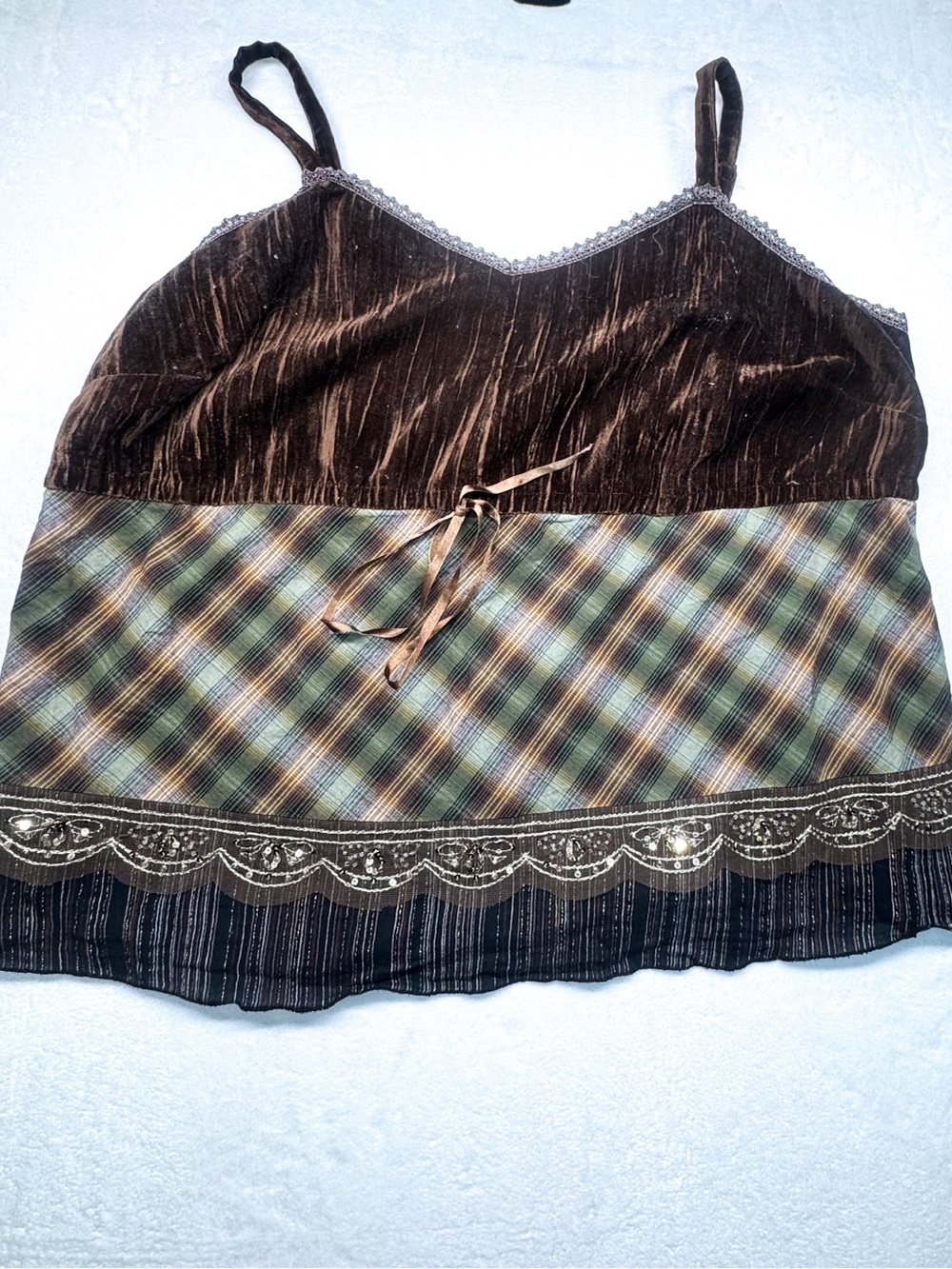Venezia Y2K Velvet Plaid Cami Top Size 24 Boho Grunge - Picture 3 of 10